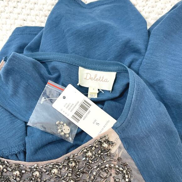 NWT Anthropologie S Deletta Josephine Wedgwood 3/4 Sleeve Blouse Top - Picture 7 of 10